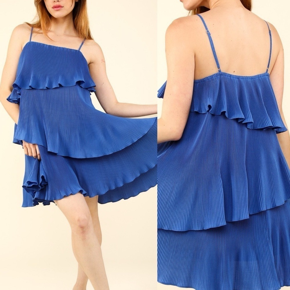 Elegant Blue Three-Tiered Ruffle Cami Dress